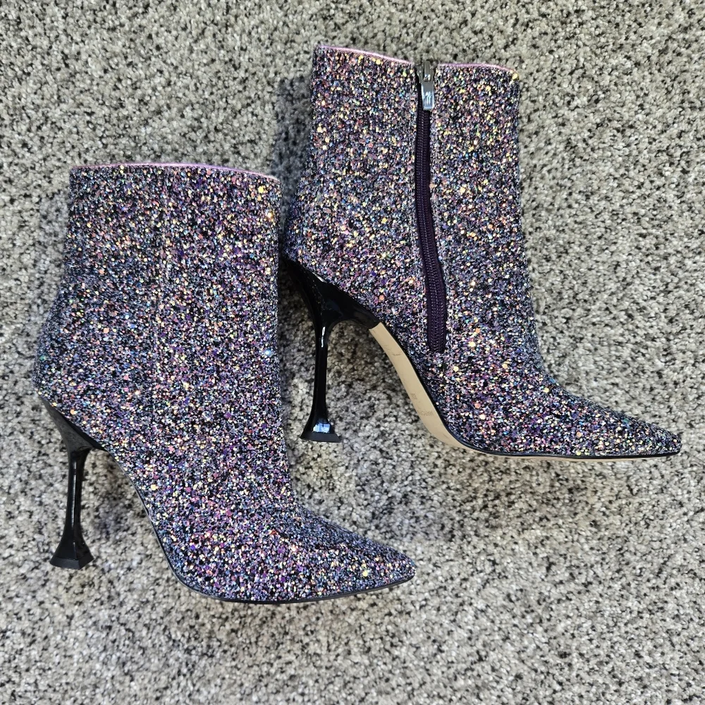 Marc Fisher Stolla Size 8.5 Purple Glitter Booties Womens EUC - Picture 2 of 13